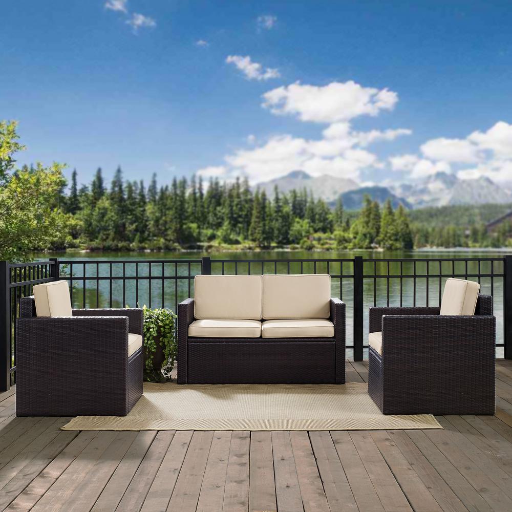 Crosley Palm Harbor 3-Piece Wicker Outdoor Seating Set with Sand Cushions - Loveseat and 2 