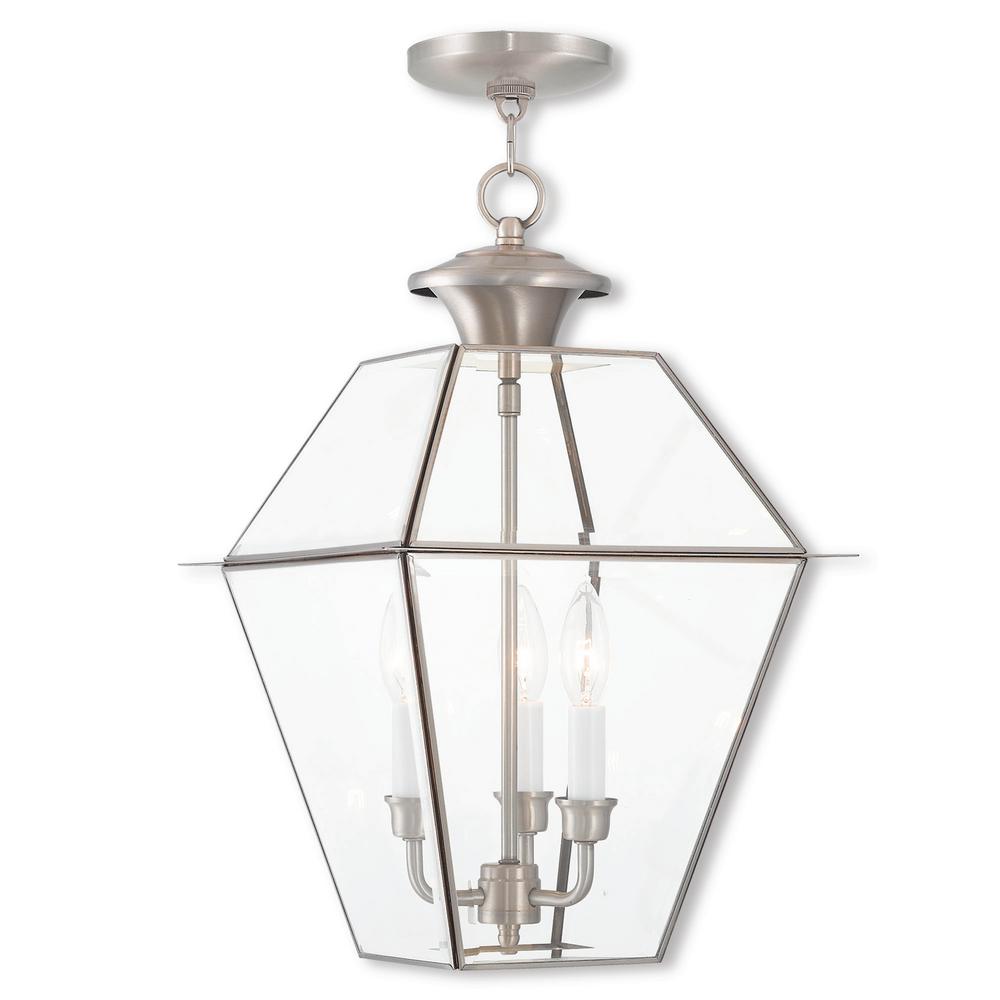 Livex Lighting Westover Brushed Nickel 3 Light Outdoor Hanging Lantern