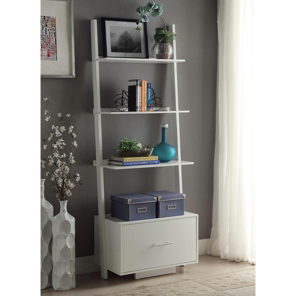 Convenience Concepts 69 In White Wood 4 Shelf Ladder Bookcase