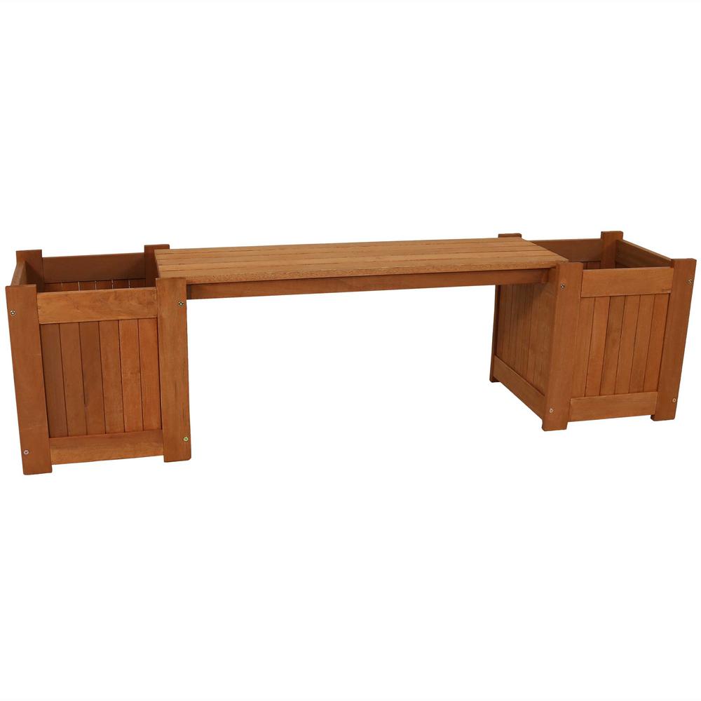 Sunnydaze Decor 68 in. Meranti Wood Outdoor Planter Box Bench with Teak Oil FinishLAM615 The