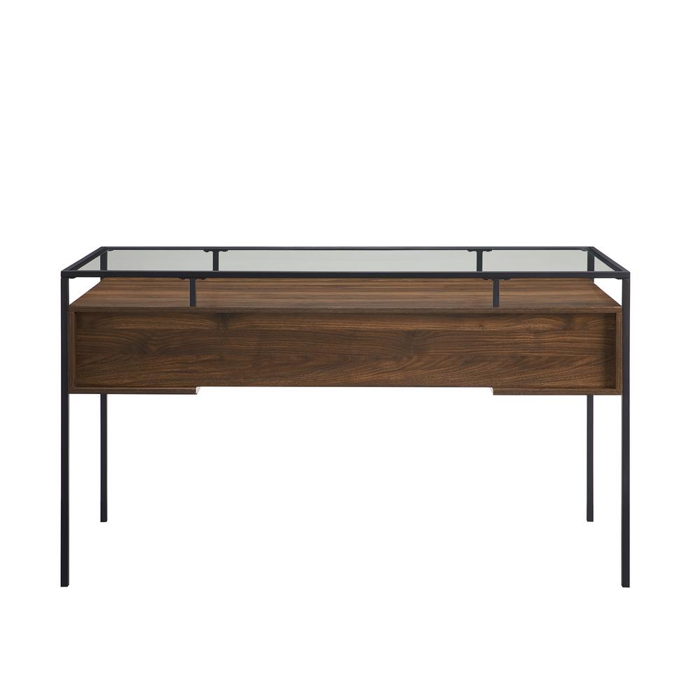 Welwick Designs 56 In Dark Walnut Rectangular 2 Drawer Writing Desk With Glass Top Hd8438 The Home Depot