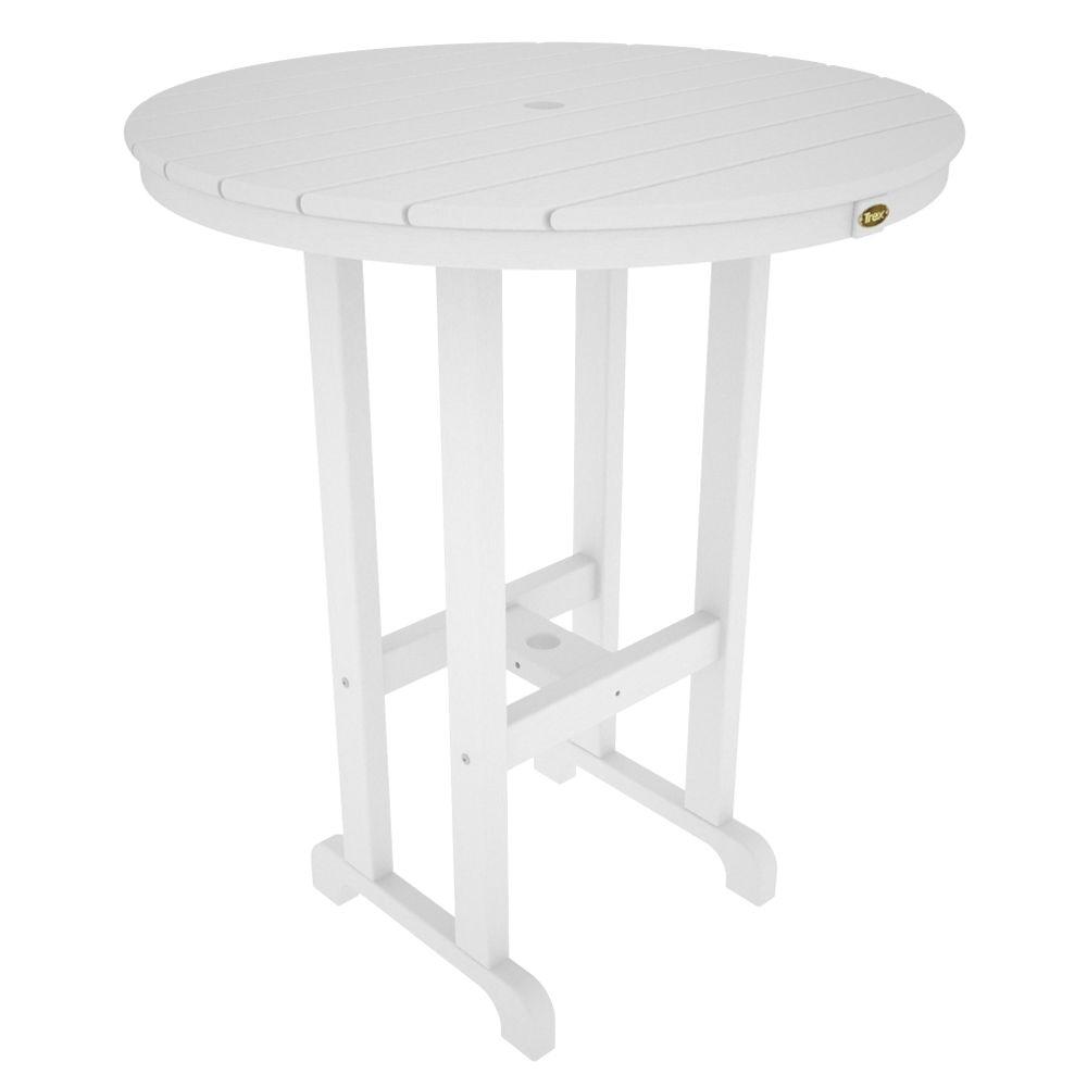 Trex Outdoor Furniture Monterey Bay Classic White 36 In Round Plastic Outdoor Patio Bar Table Txrbt236cw The Home Depot