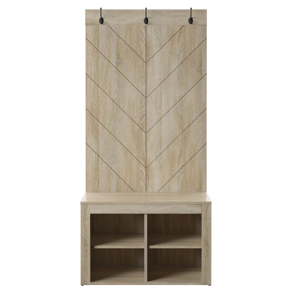 Twin Star Home Chevron Oak Hall Trees with Storage CubbiesSB795PO112 The Home Depot
