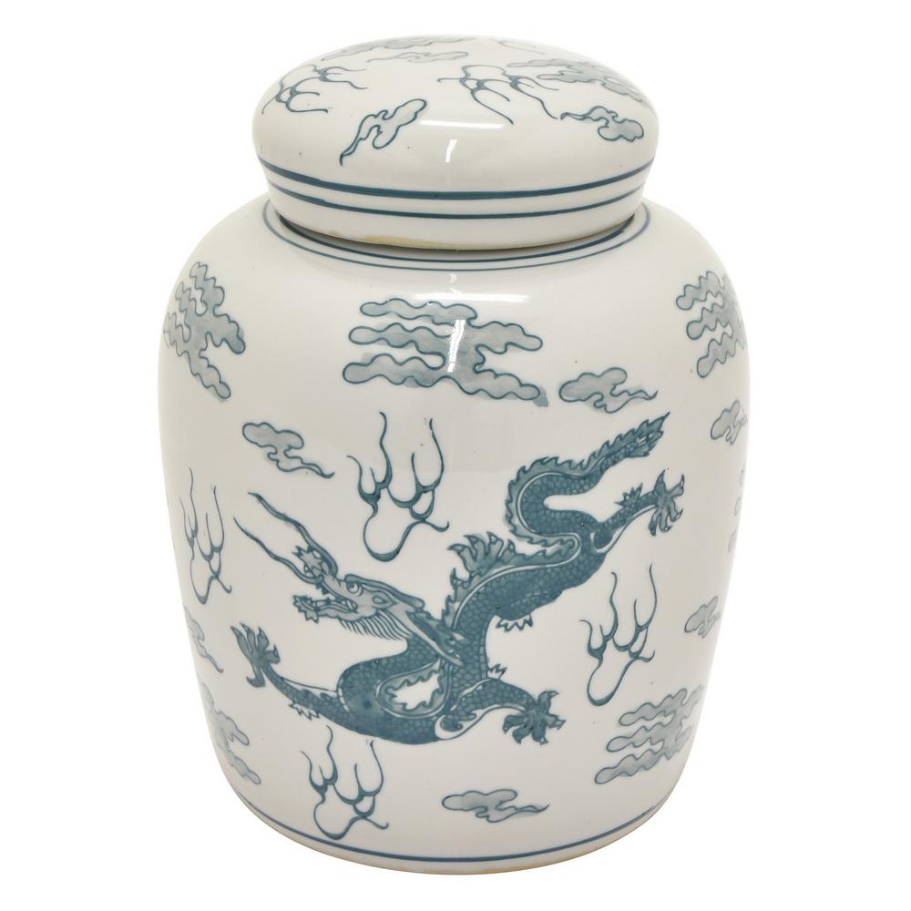 Three Hands Green And White Porcelain Jar With Lid 10 H 22472