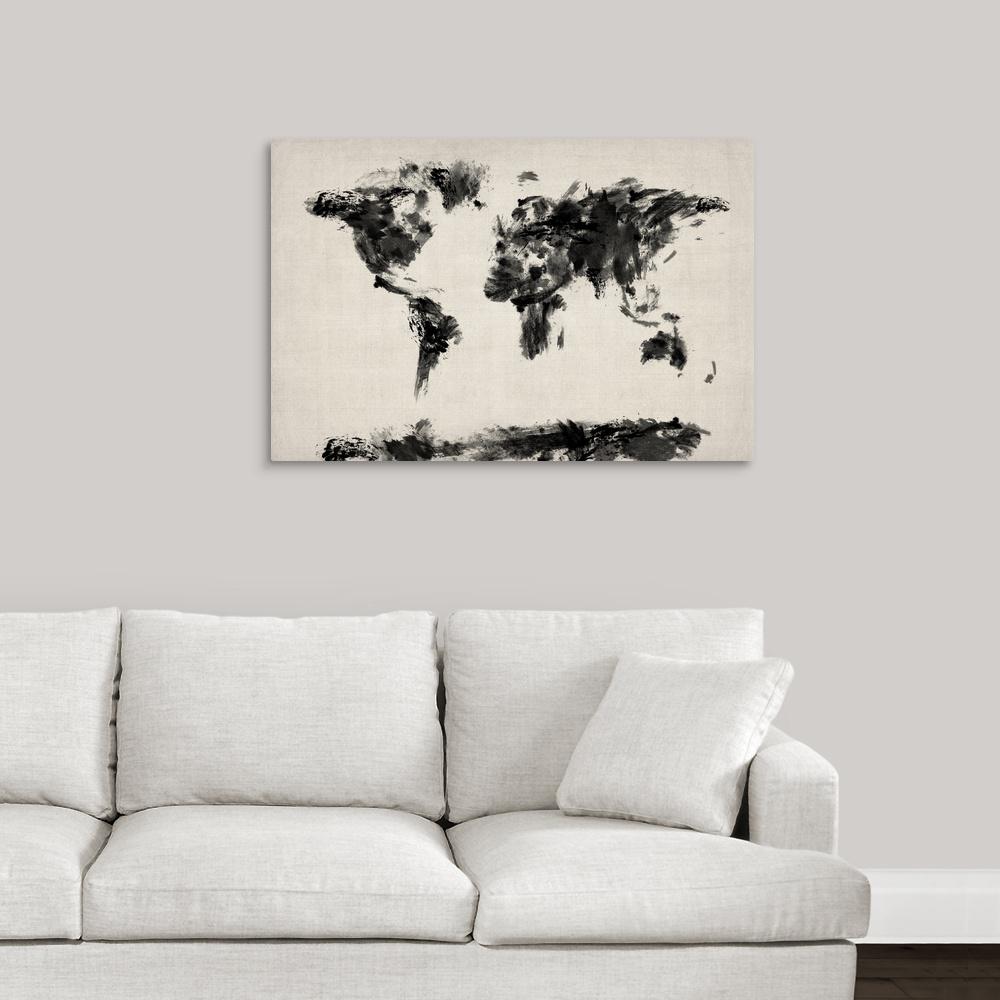 Greatcanvas Abstract Black And White World Map By Michael Greatcanvas Abstract Black And White World Map By Michael Tompsett Canvas