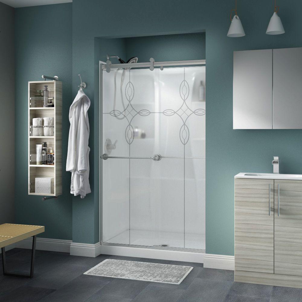 Delta Silverton 48 X 71 In Frameless Contemporary Sliding Shower Silverton 48 X 71 In Frameless Contemporary Sliding Shower Door Nickel With Tranquility Glass