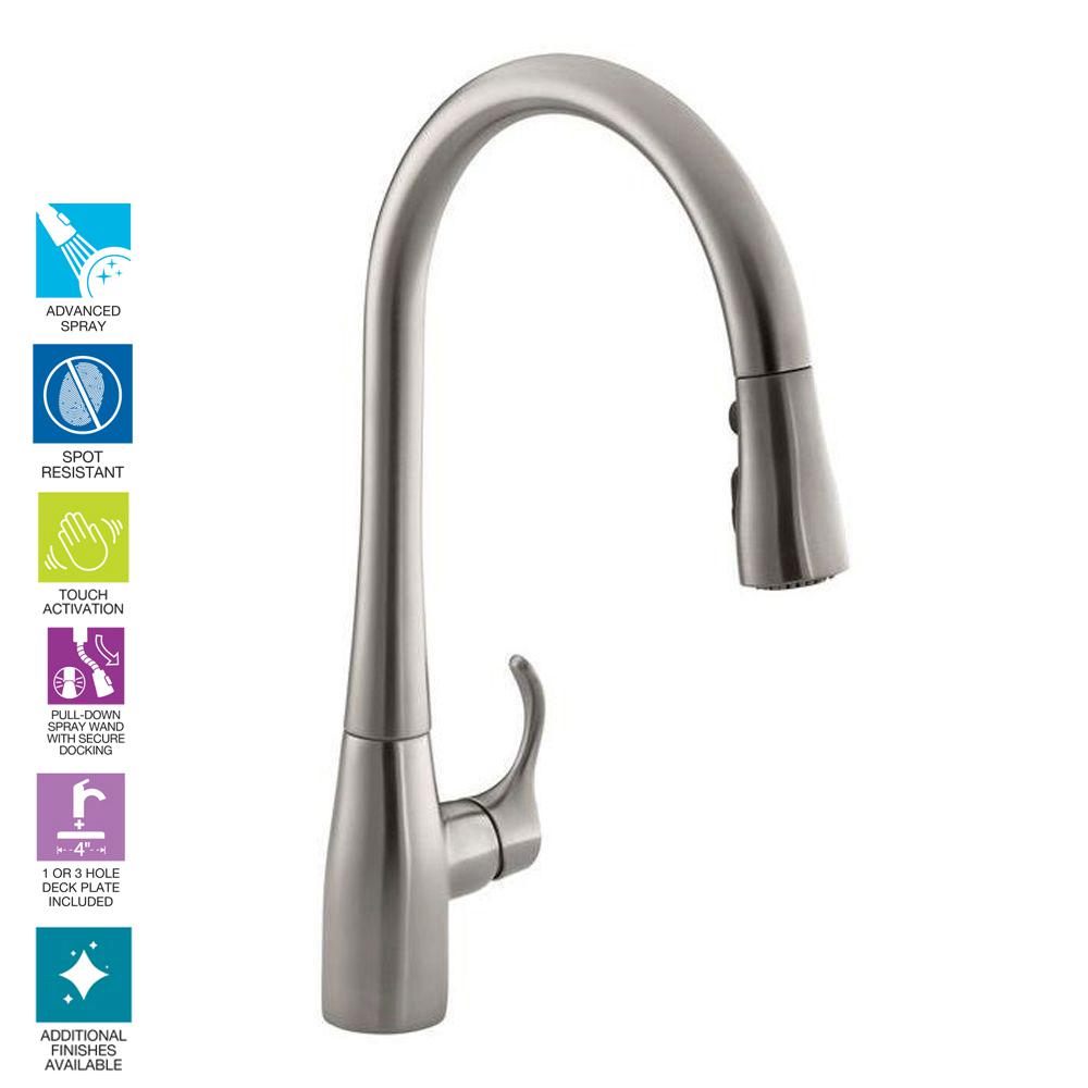 Kohler Simplice Single Handle Pull Down Sprayer Kitchen Faucet With Docknetik And Sweep Spray In Vibrant Stainless K 596 Vs The Home Depot