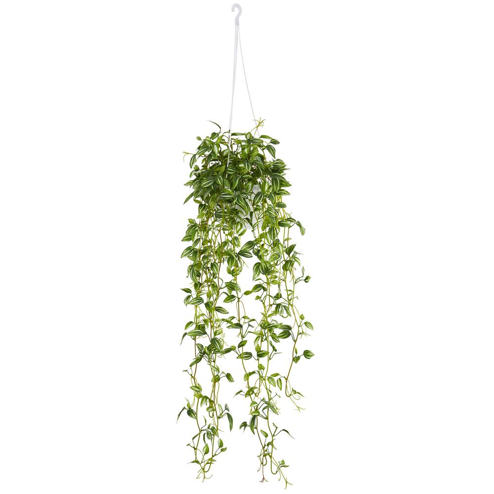 Nearly Natural Green Variegated Wandering Jew Hanging Basket Artificial Plant by Nearly Natural