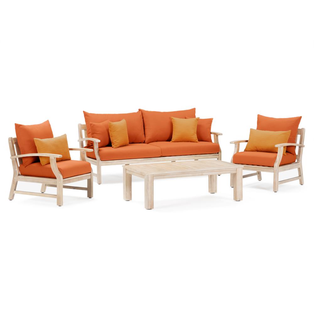 Kooper 4Piece Wood Patio Conversation Deep Seating Set with Sunbrella Orange CushionsOPAWSS4