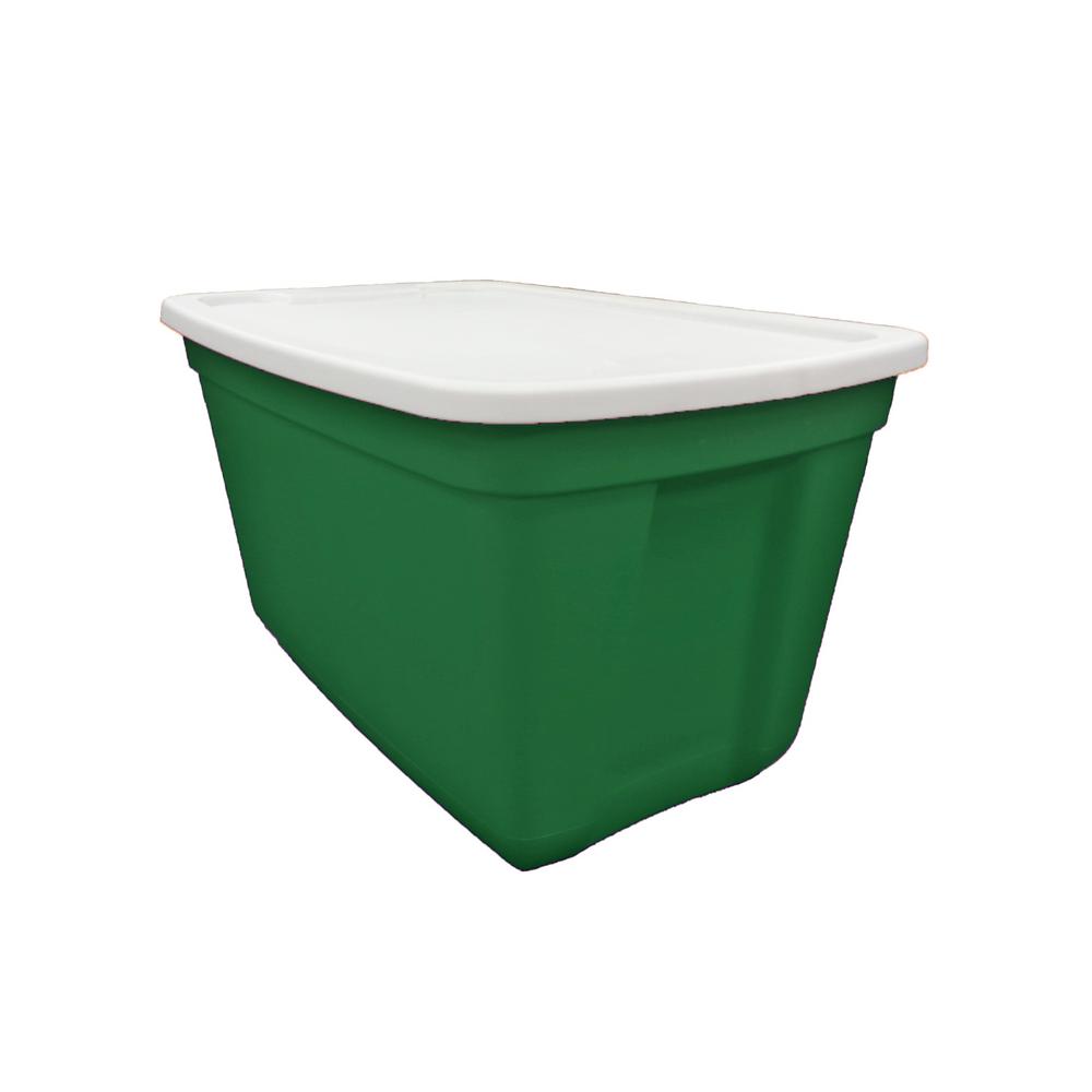 Edge Plastics 20 Gal Storage Tote Light Green Base White Lid