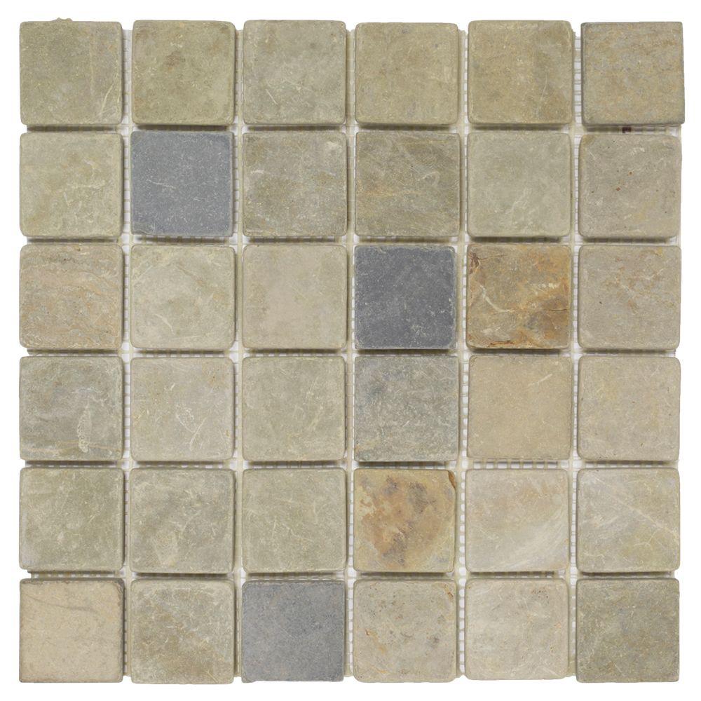 Floor Slate Interlocking Mosaic Tile The Home Depot Sequoia 12 In X 8 Mm Slate Mosaic Wall Tile