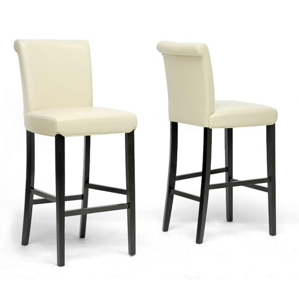 Special Values Beige Bar Stools Kitchen Dining Room Bianca Cream Faux Leather Upholstered 2 Piece Bar Stool Set