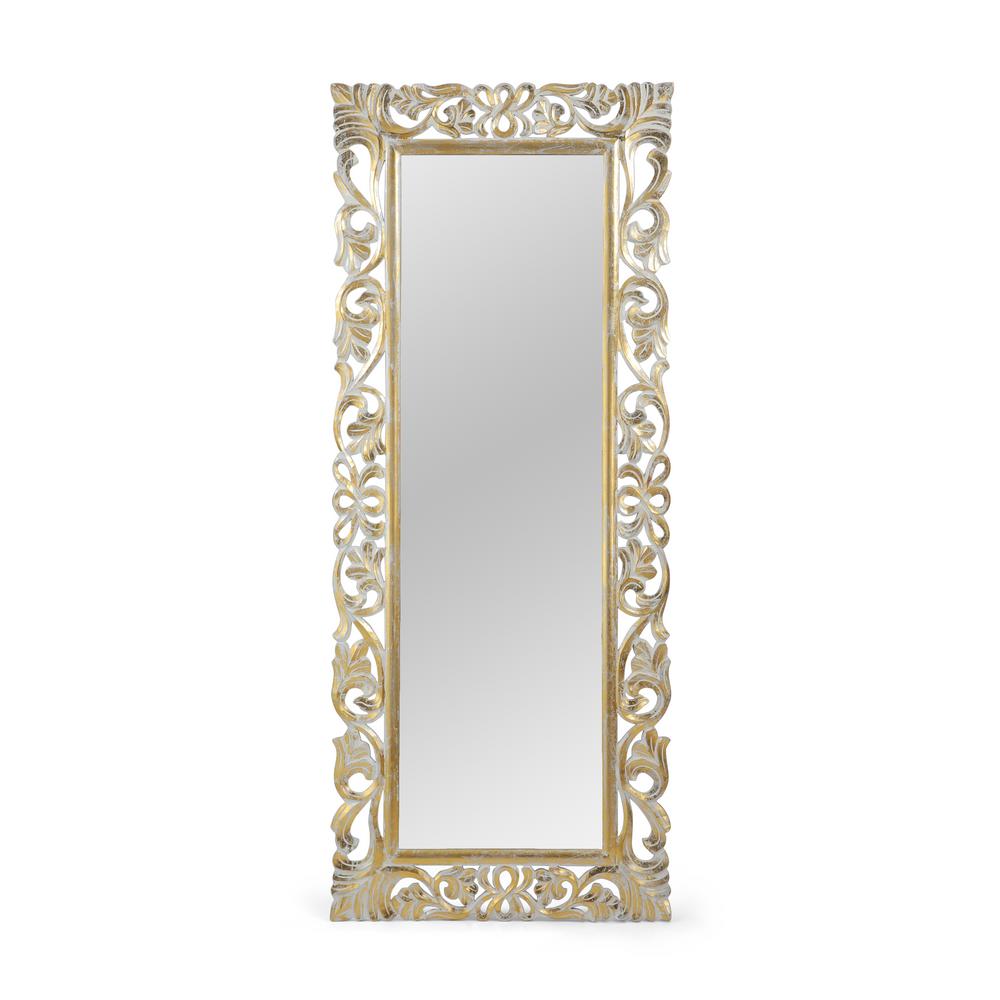 Noble House Emerton 68 In X 27 50 In Classic Rectangle Framed Distressed White And Gold Accent Mirror 70776 The Home Depot