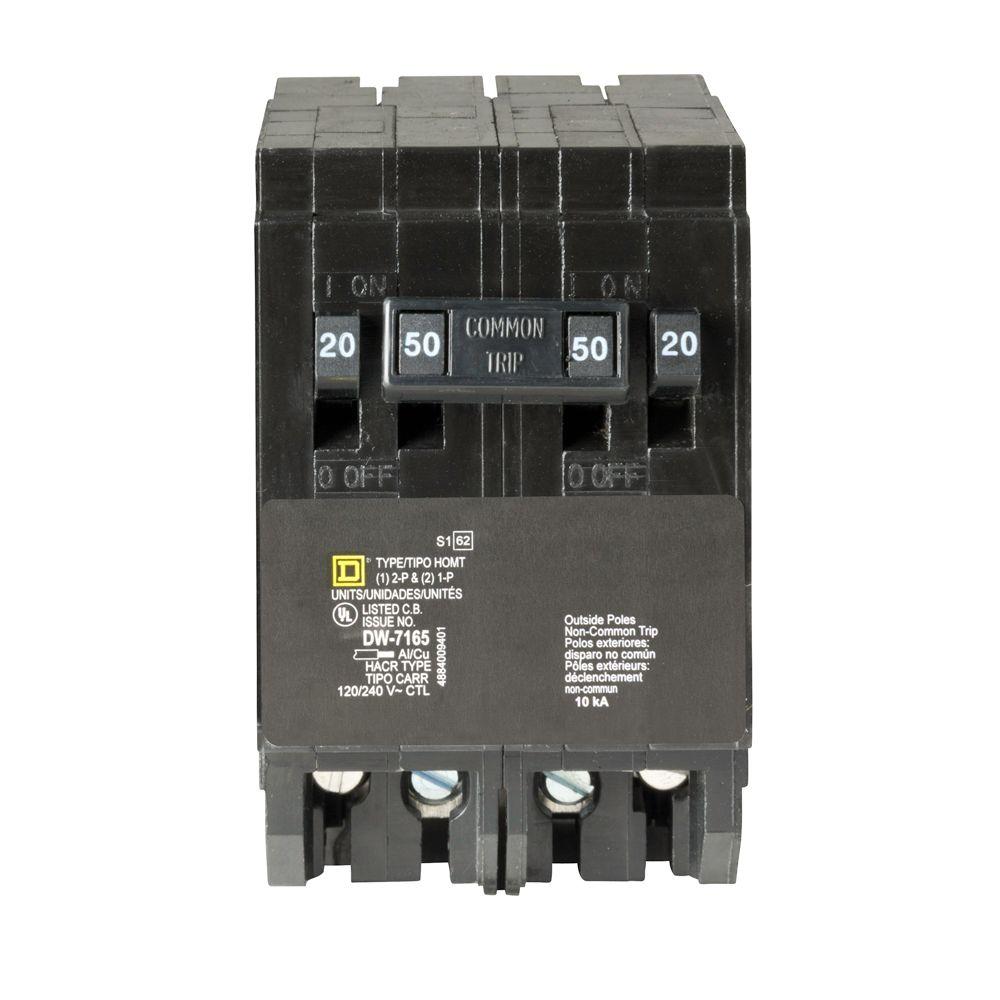 Square D Homeline 2-20 Amp Single-Pole 1-50 Amp 2-Pole Quad Tandem
