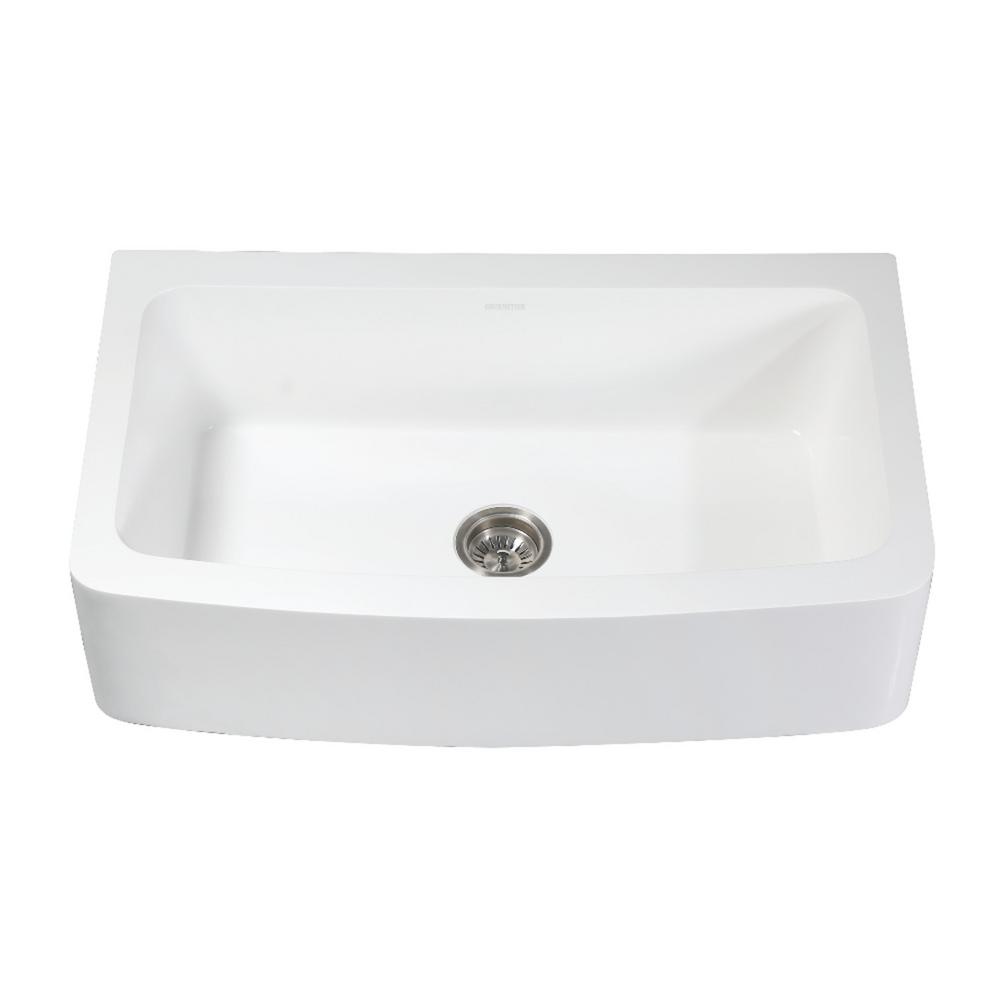 Kingston Brass Farmhouse Solid Surface White Stone 36 In Single Bowl Kitchen Sink