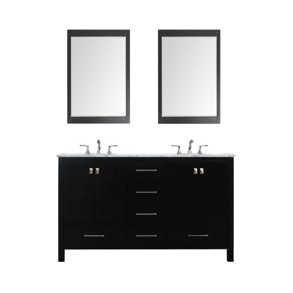 Vinnova Gela 60 in. W x 22 in. D Bath Vanity in Black with Marble