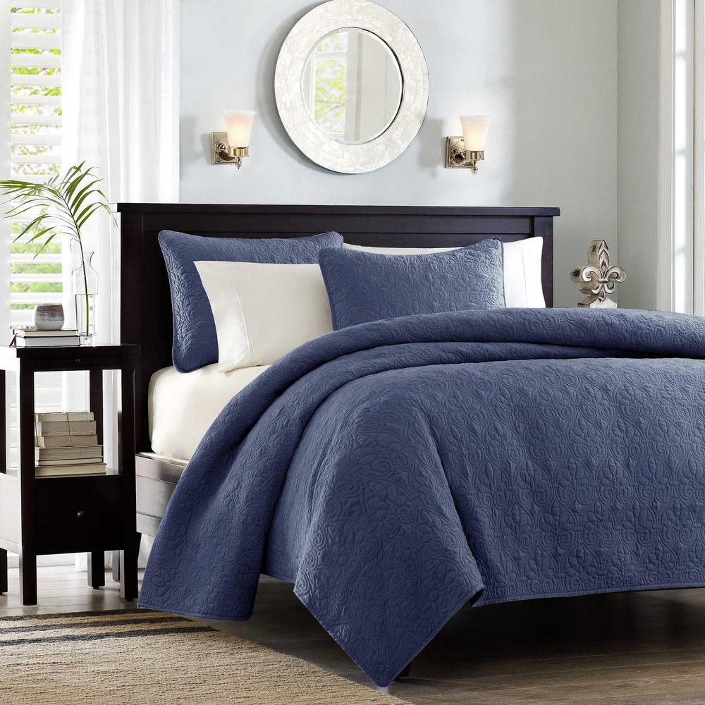 Madison Park Mansfield 3 Piece Navy King Cal King Coverlet Set