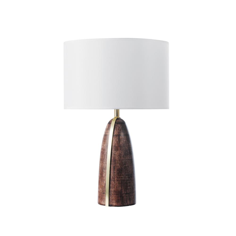 Novogratz X Globe Electric Scotti 23 In Faux Wood Table Lamp With Gold Accent Line And White Fabric Shade