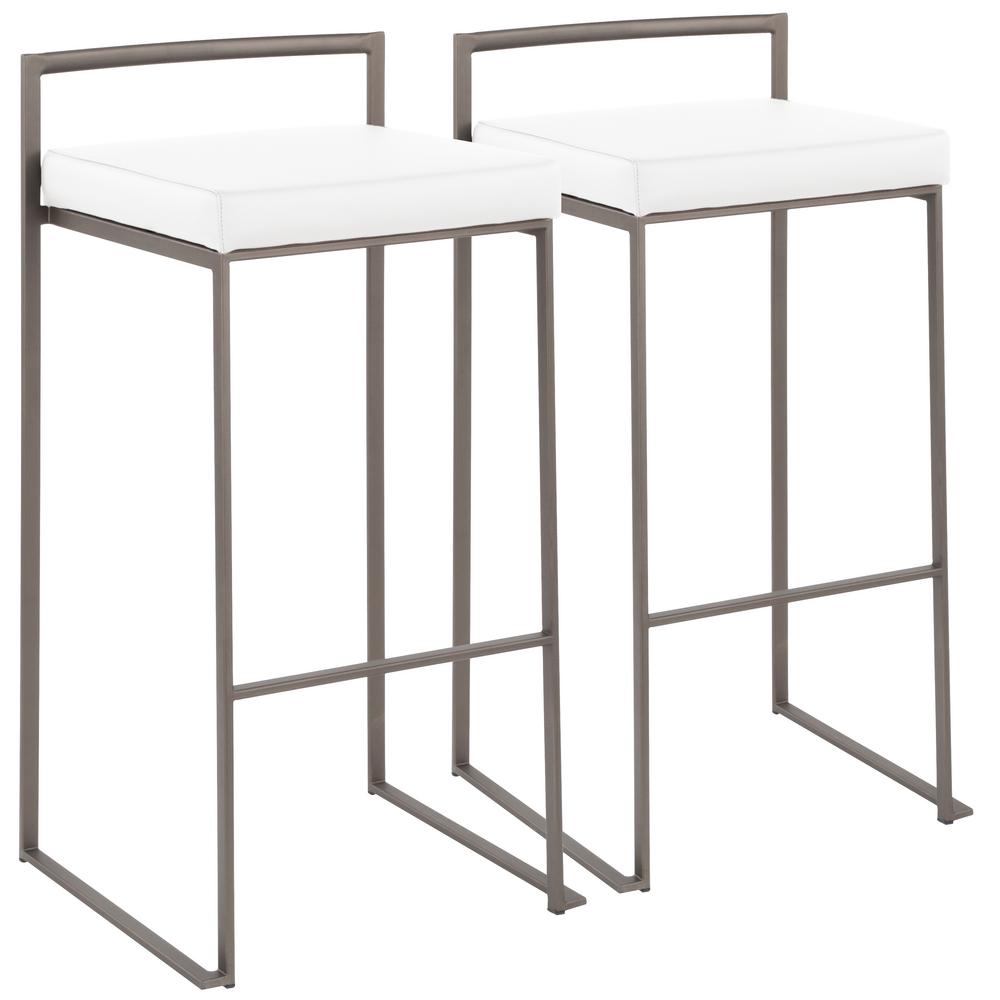 Lumisource Fuji 30 In Antique Stackable Bar Stool With White Faux Antique Stackable Bar Stool With White Faux Leather Cushion Set