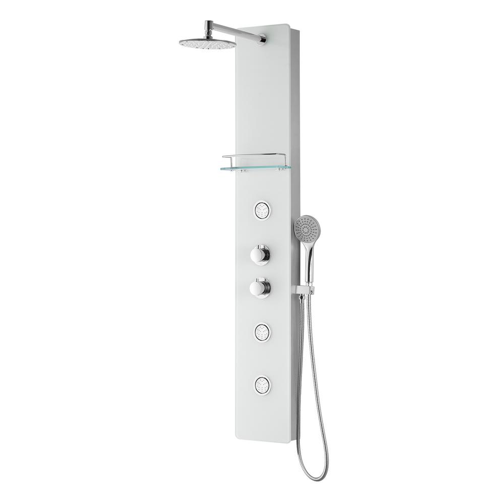 Anzzi Savannah Series 60 In 3 Jetted Full Shower Panel System 3 Jetted Full Shower Panel System With Heavy Rain And Spray Wand In White Sp Az052 The Home Depot