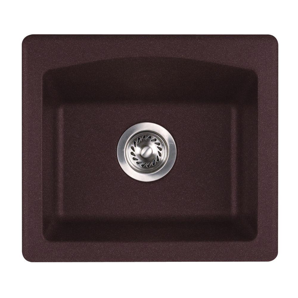 Swan Dual Mount Granite 18 in. 0Hole Single Bowl Bar Sink in Espresso