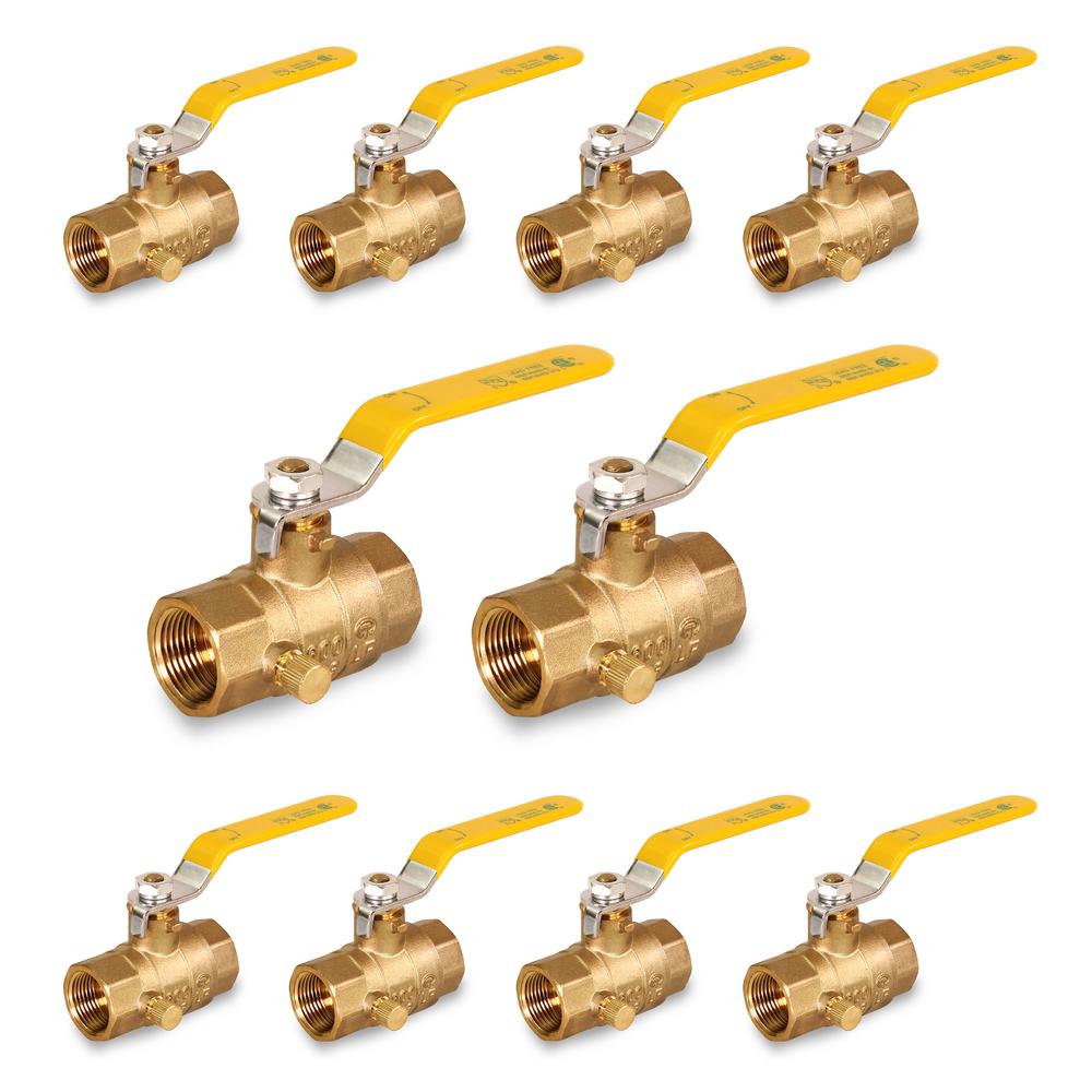 1//4 FIP x MIP Threaded Brass Ball Valve Full Port Pack of 10