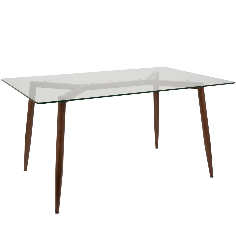 No Additional Features Gl Mid Century Modern Kitchen Clara Rectangular Walnut With Clear Dining Table Tempered Gl