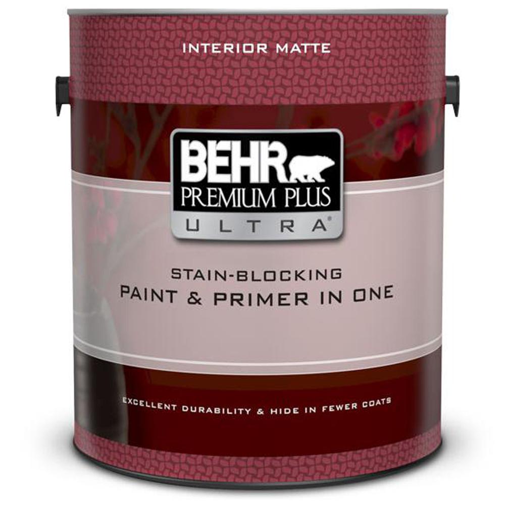 Behr Premium Plus Ultra 1 Gal Pure White Matte Interior Paint Ultra Pure White Matte Interior Paint And Primer In One 175001 The Home Depot
