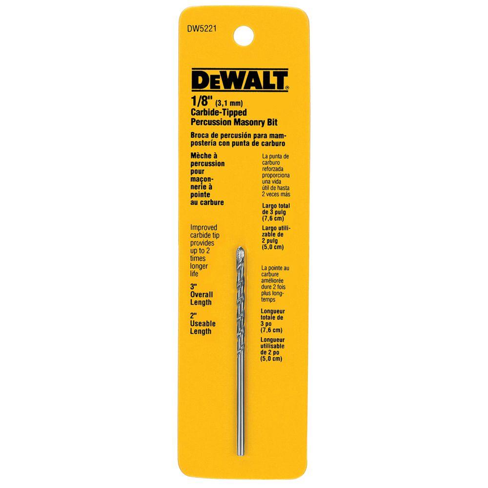 DEWALT 1/8 in. x 3 in. Carbide Tipped Percussion Drill BitDW5221 T