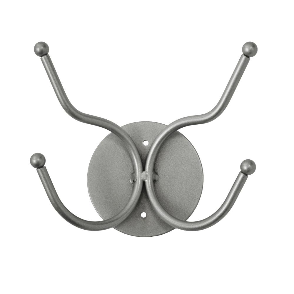 7.25 in. W x 2.25 in. D x 7 in. H Steel 2 Hook Coat Rack on Round Plate