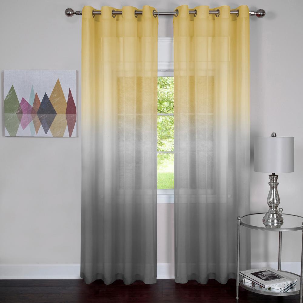 Achim Sheer Rainbow 84 In L Single, Grey And Yellow Window Curtains