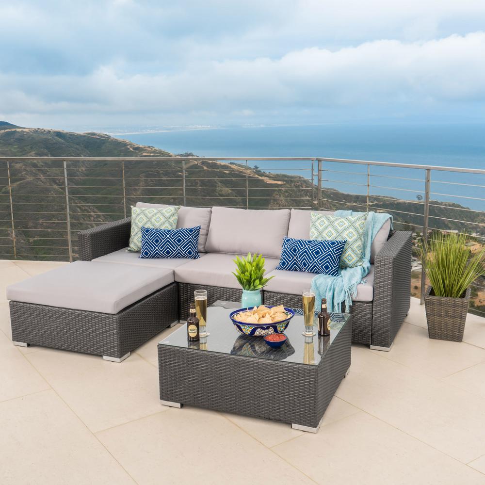 Noble House Santa Rosa Grey 5 Piece Wicker Outdoor Sectional Set