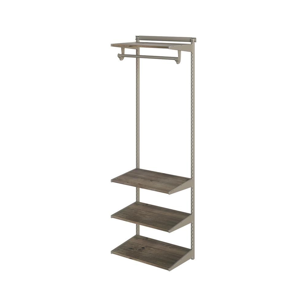 Knape Vogt Closet Culture 16 In D X 24 In W X 78 In H Steel Closet System With 4 Driftwood Wood Shelves 0300 Kit 2bdr The Home Depot