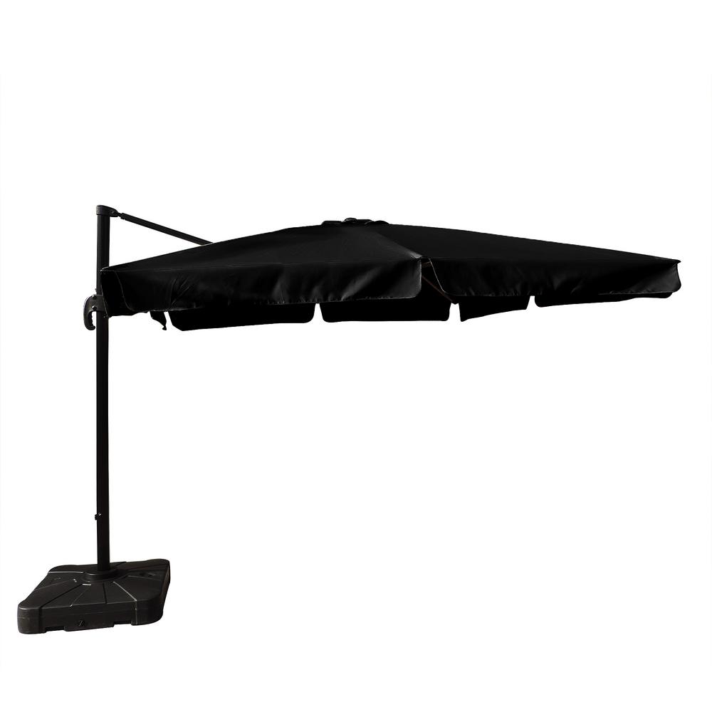 Island Umbrella Santorini Ii 10 Ft Square Cantilever Patio Umbrella With Valance In Black Sunbrella Acrylic Nu6170 The Home Depot