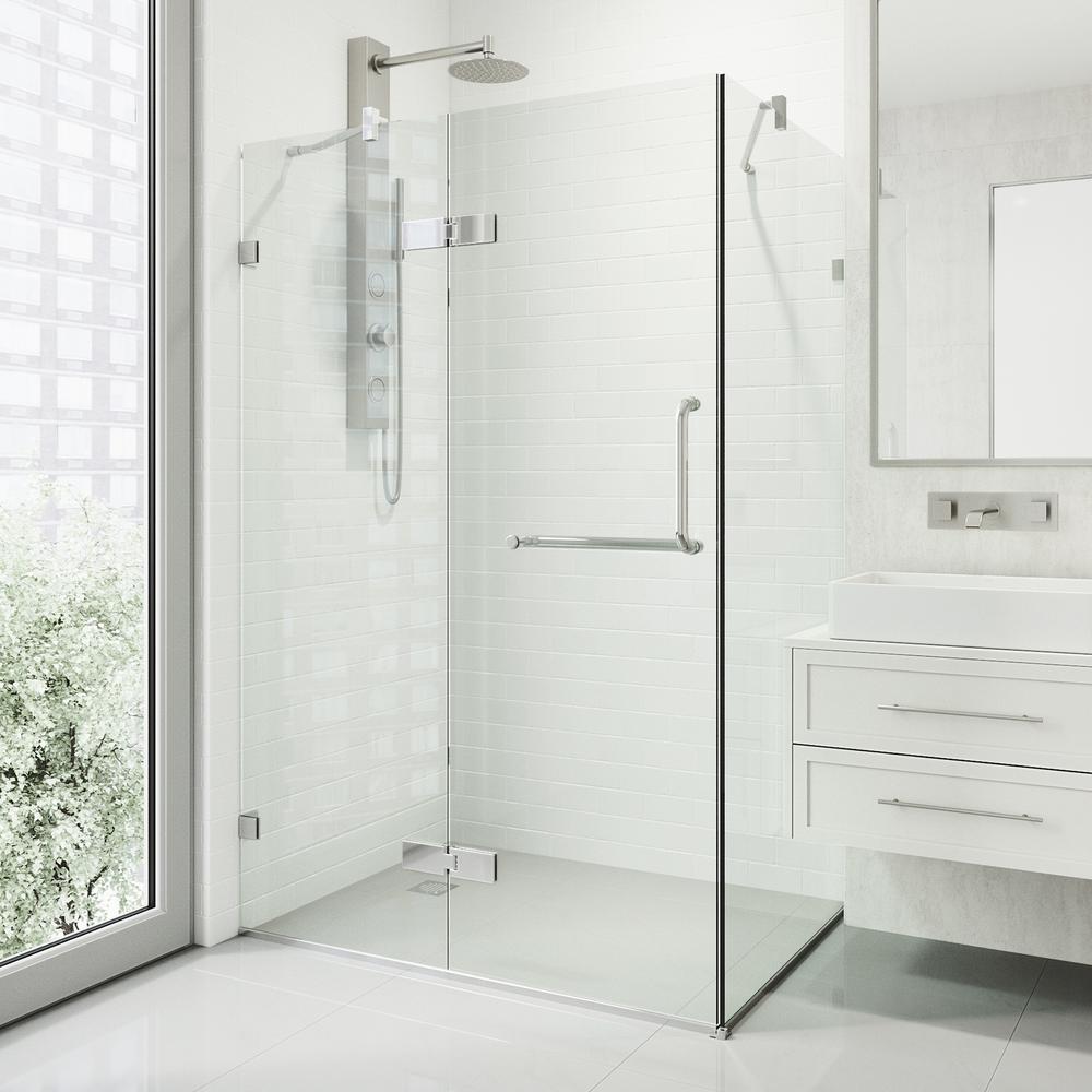 VIGO Monteray 38.25 in. x 73.375 in. Frameless Corner Hinged Shower Enclosure in Chrome with Clear Glass