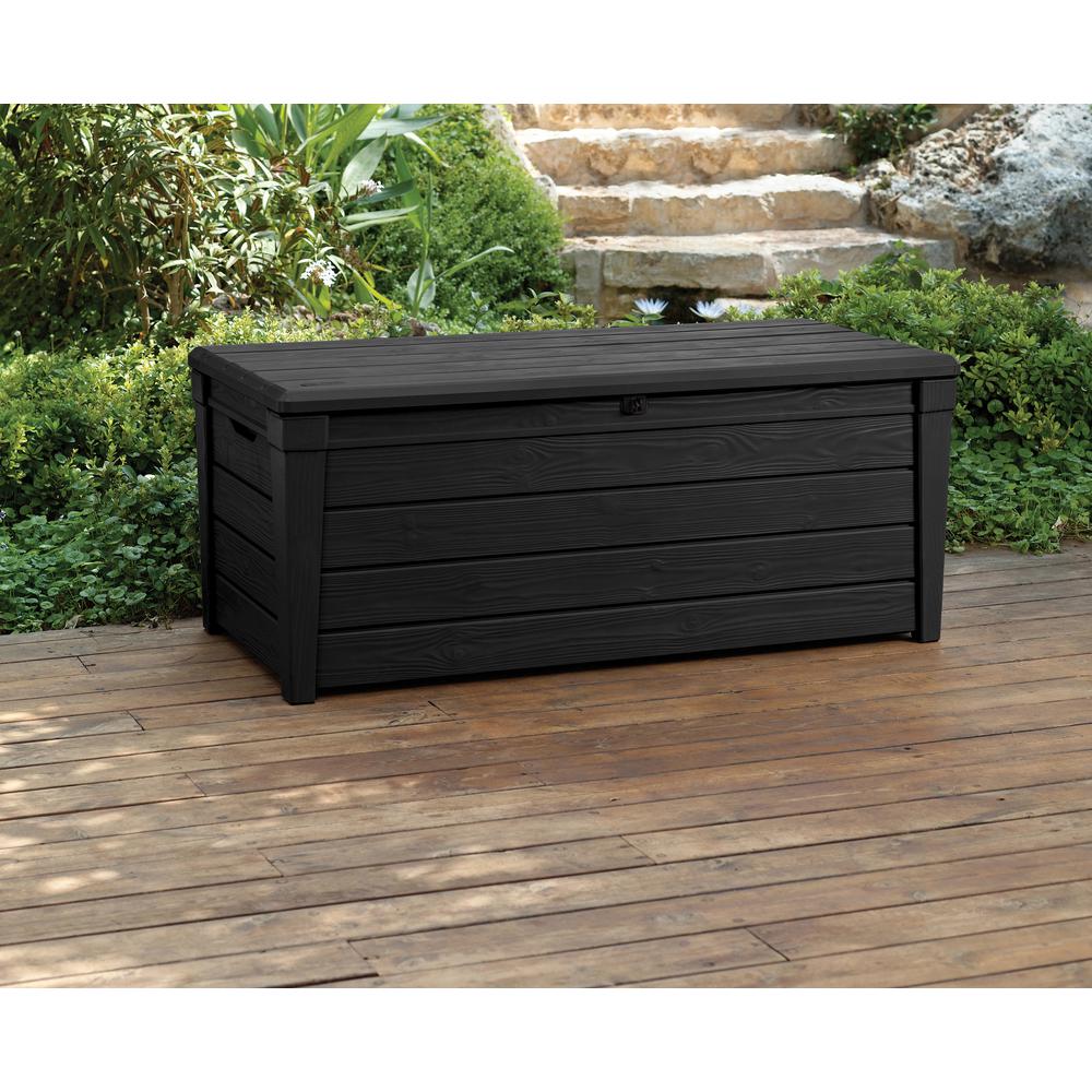 120 Gal. Outdoor Black Deck Patio Box Brightwood Lockable Resin Storage