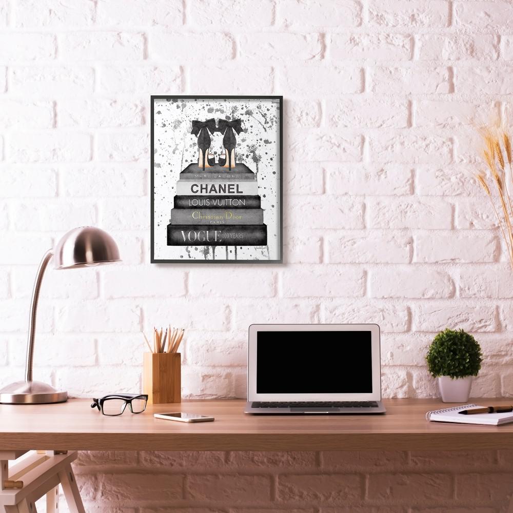 The Stupell Home Decor Collection 11 In X 14 In Glam Fashion Book Stack Grey Bow Pump Heels Ink By Amanda