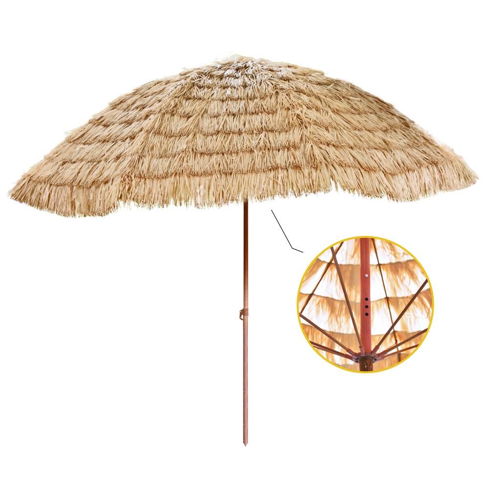 Backyard X Scapes 9 5 Ft Aluminum Market Hawaiian Style Palapa Tiki Thatch Beach Patio Umbrella In Tan Su 10 The Home Depot