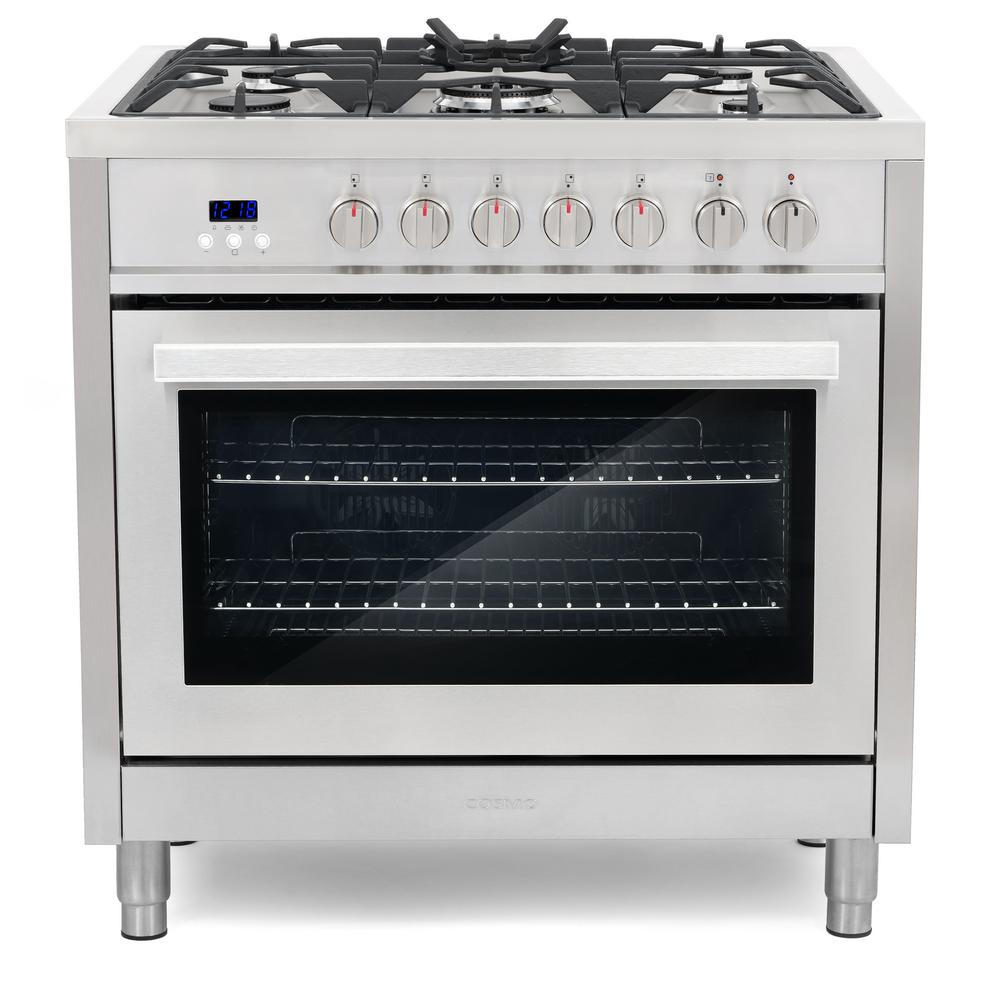 Cosmo Commercial Style 36 In 3 8 Cu Ft Single Oven Dual Fuel