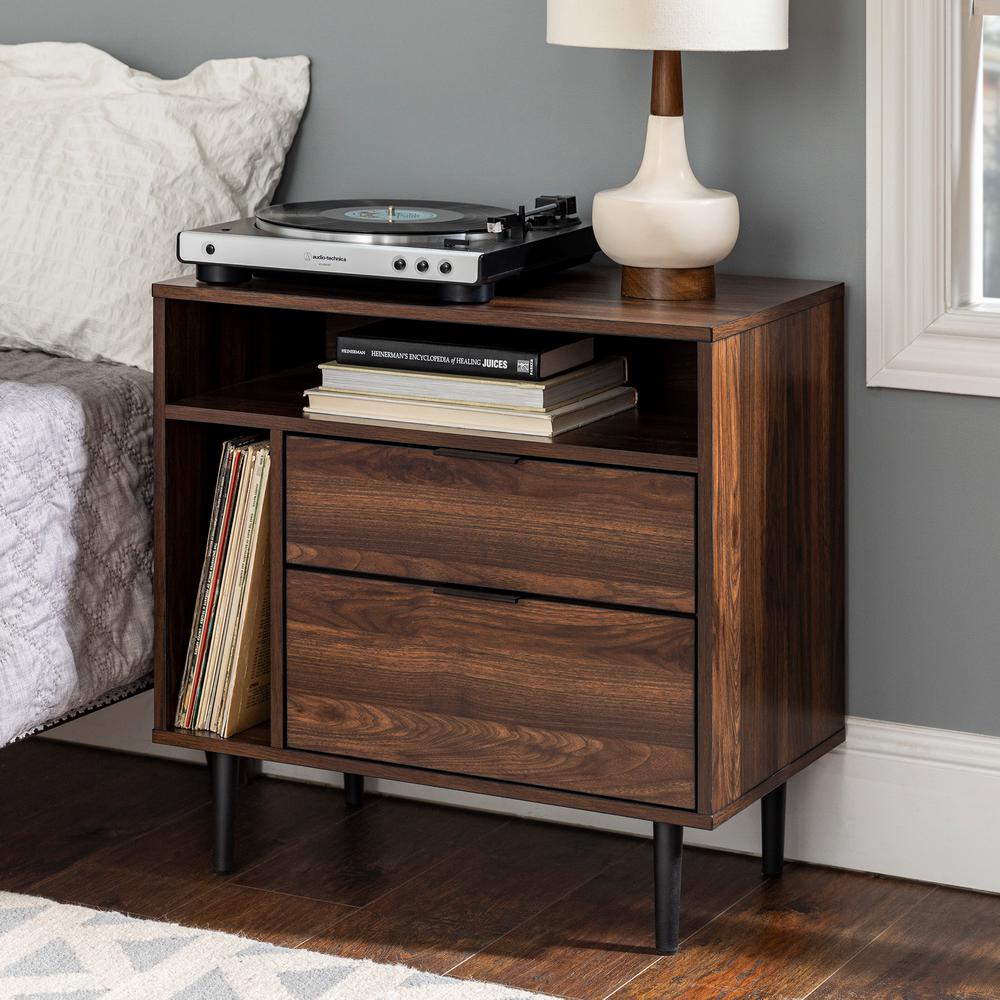 25 Modern Storage Side Table Dark Walnut Hd8183 The Home Depot