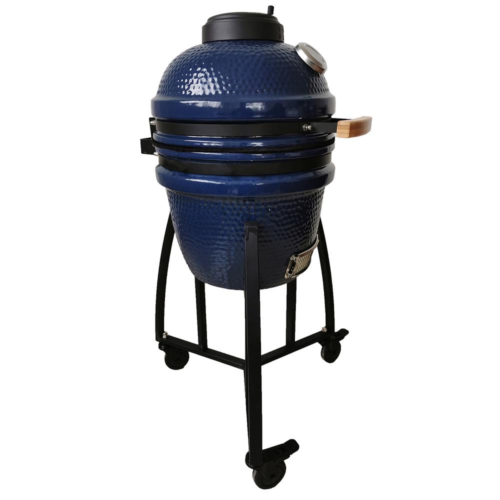 Lifesmart 15 in. Kamado Charcoal Grill in Blue with Grill Cover, Pizza ...