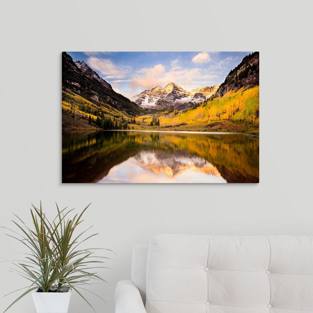 Blue Lake Mountains and Forests Window Bay View Poster Print Wall Art Decoration
