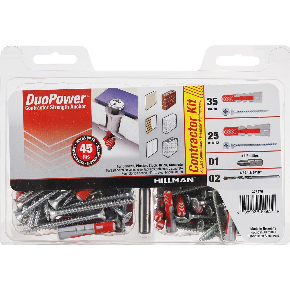 #8 /& #10 Hillman 376476 DuoPower Contractor-Strength Anchor Kit White