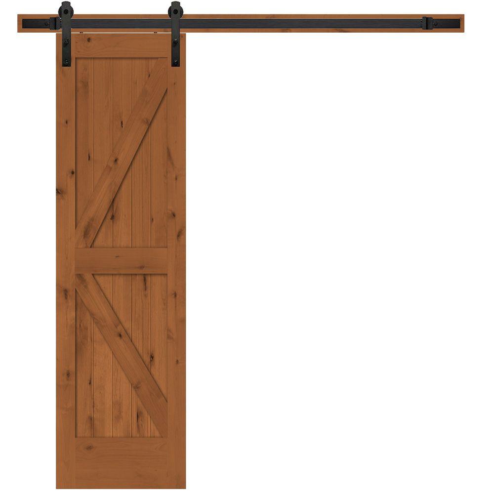 Steves Sons 24 In X 84 In Rustic 2 Panel Stained Knotty Alder Interior Sliding Barn Door Slab With Hardware