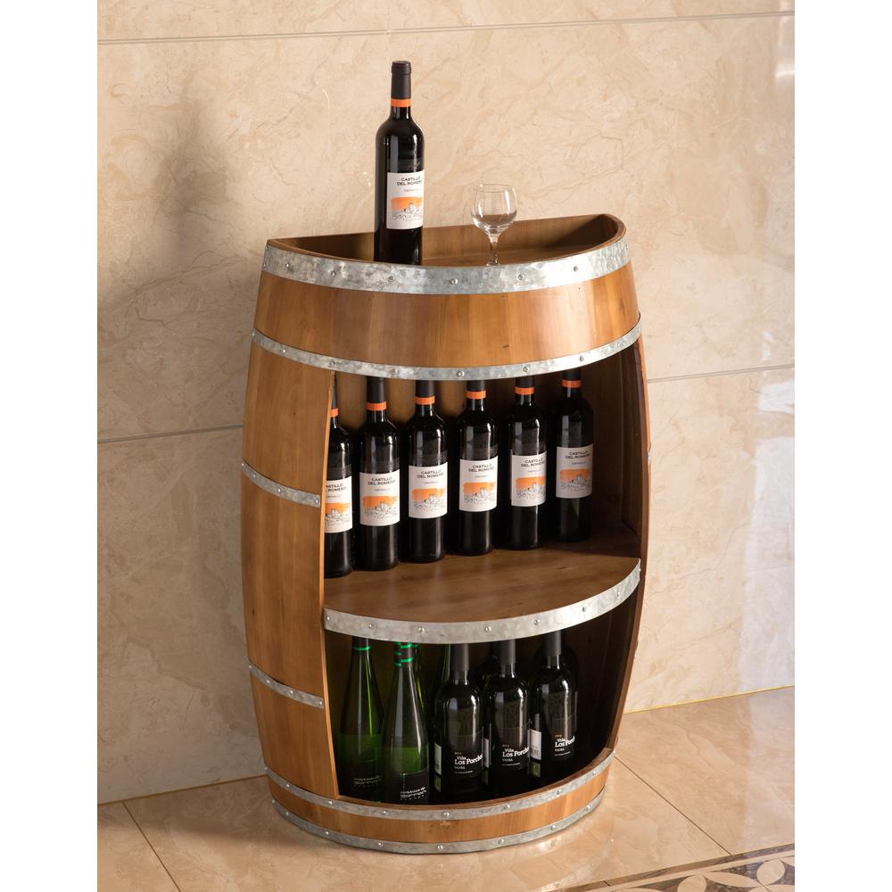 30 Bottle Wooden Wine Barrel Bar Storage Rack End Table Holder Kitchen ...