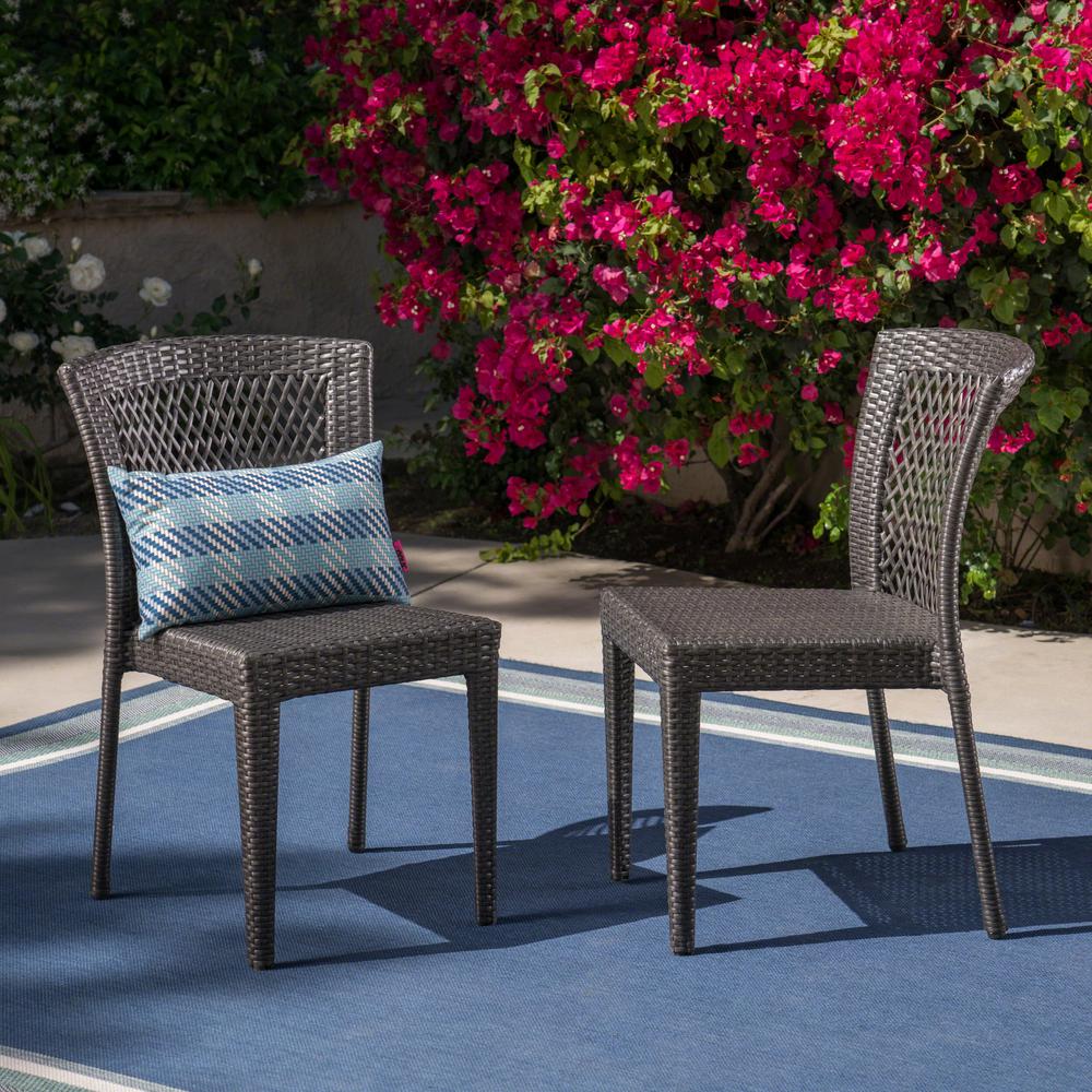 Noble House Dusk Gray Stackable Wicker Outdoor Dining Chairs (2-Pack