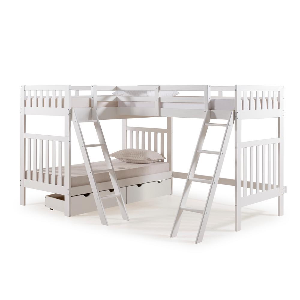 Alaterre Furniture Aurora White Twin Over Twin Bunk Bed With Third