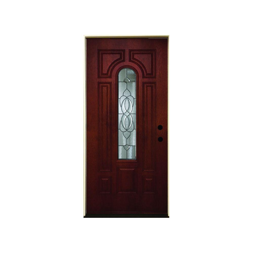 Steves Sons 36 In X 80 Classic Lynx Center Arch Lite Left 36 In X 80 Classic Lynx Center Arch Lite Left Hand Inswing Rosewood Finished Fiberglass Prehung Front Door