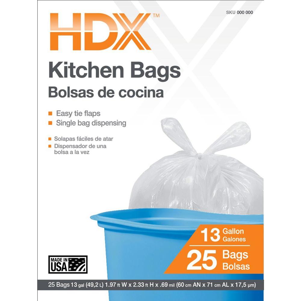 Hdx 13 Gal Kitchen Trash Bags With Flap Tie 25 Count Hd13wc025w The Home Depot 