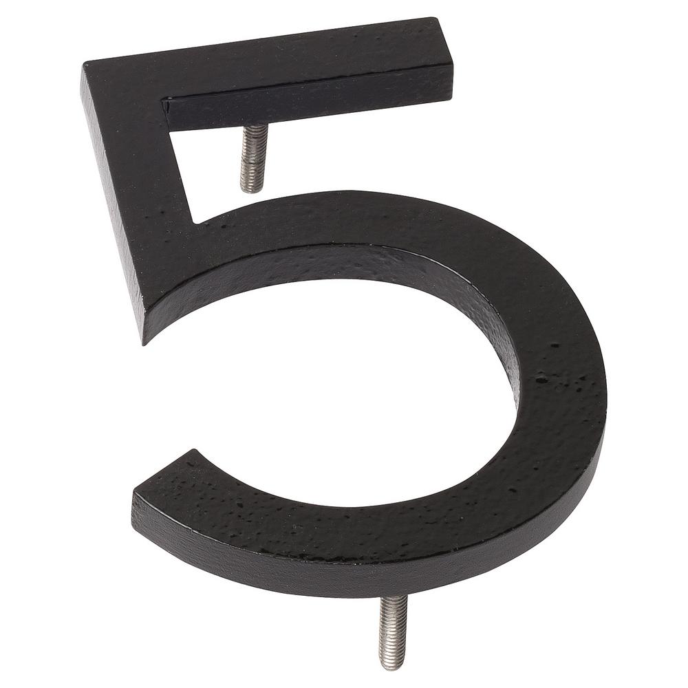 Photo 1 of 8 in. Black Aluminum Floating or Flat Modern House Number 5